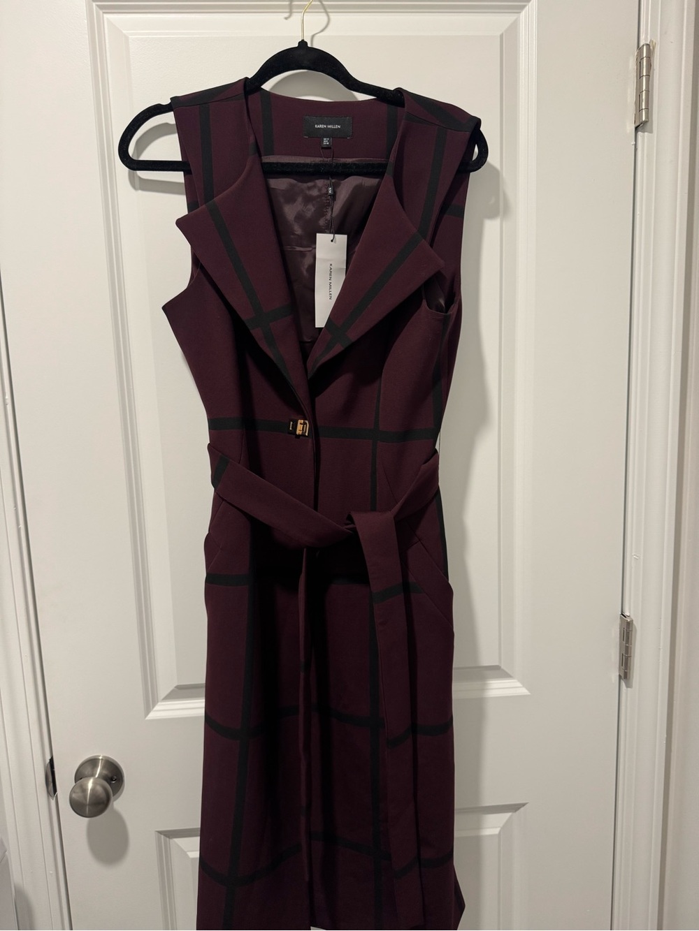 NWT Karen Millen Premium Compact Stretch Check Sleeveless Coat Size US 8/UK 12 - Picture 2 of 7